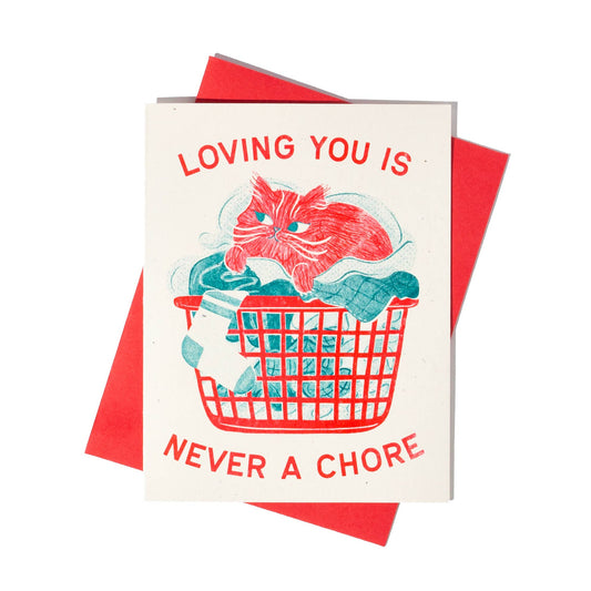 Never a Chore Cat - Risograph Greeting Card