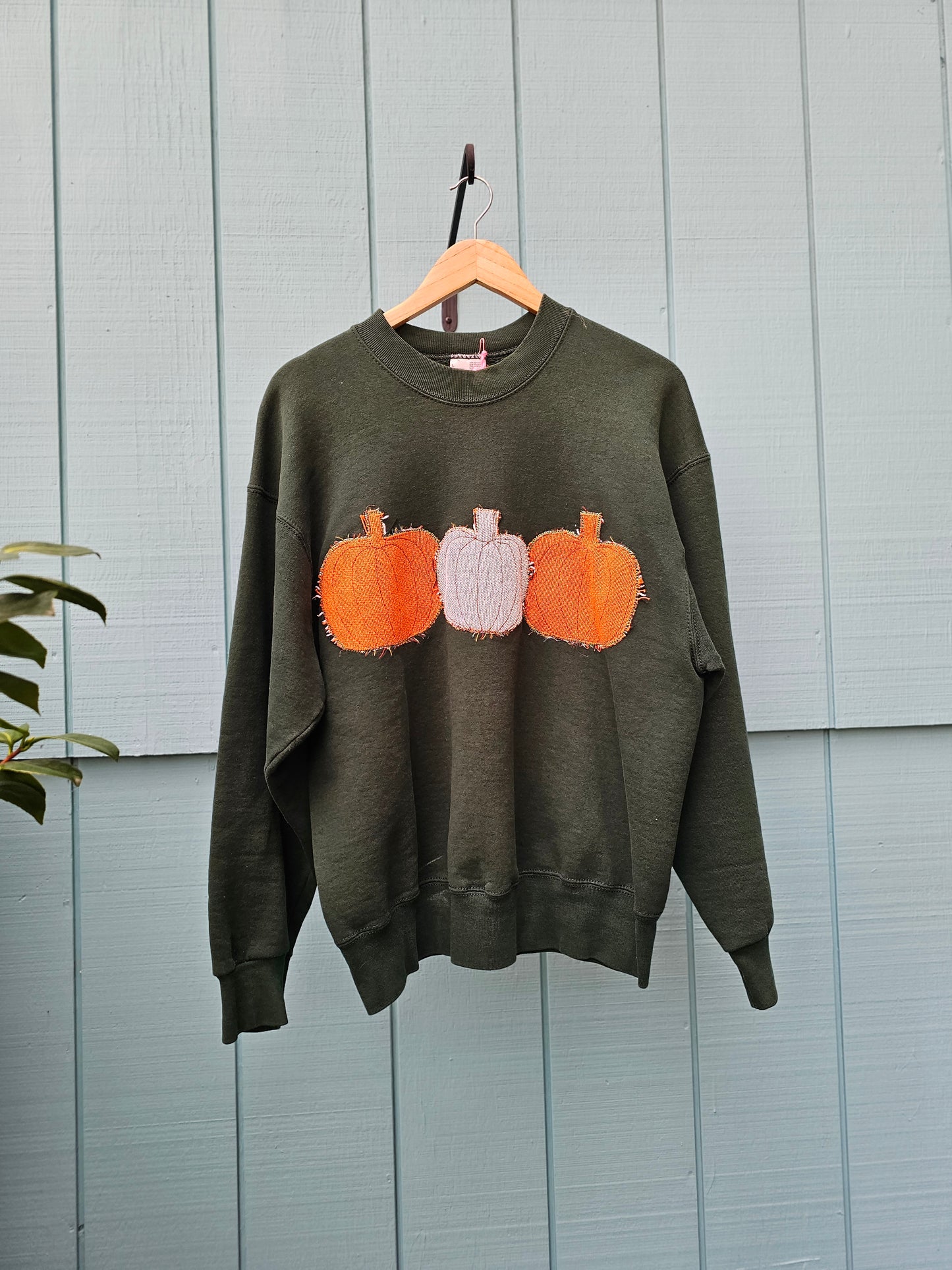 The "Bella" Crewneck - Upcycled Appliqued Pumpkin Crewneck
