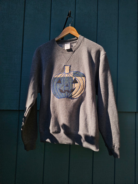 The "Lumiere" Crewneck - Upcycled Crewneck w/ Handmade Jack O-Lantern Appliquéd Patch