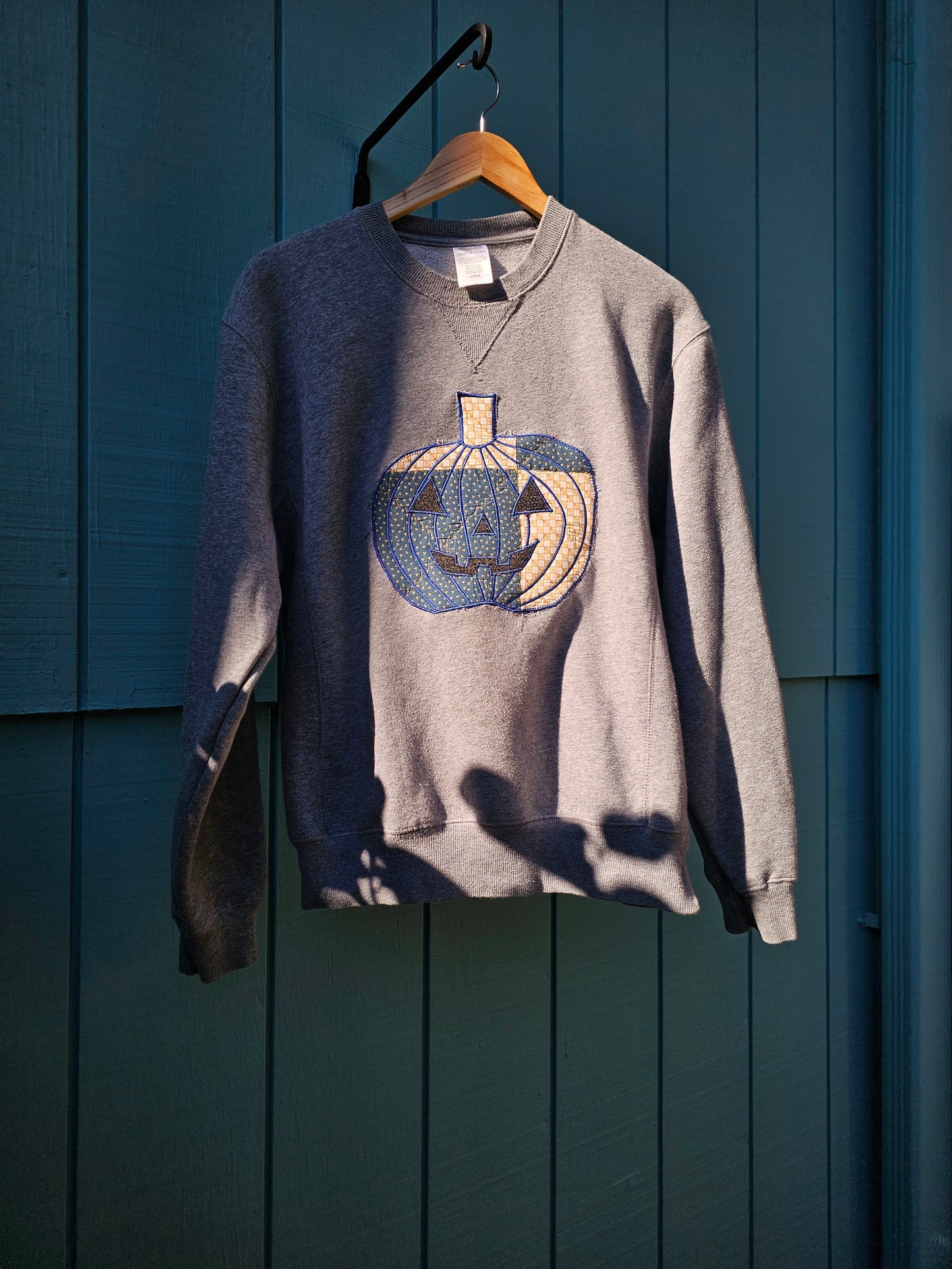 The "Lumiere" Crewneck - Upcycled Crewneck w/ Handmade Jack O-Lantern Appliquéd Patch
