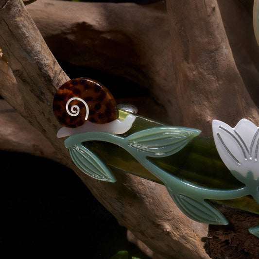 Brocéliande French Barrette With Lotus Flowers and Snails