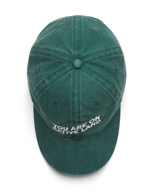 'YOU ARE ON NATIVE LAND' Dad Cap in Dark Green