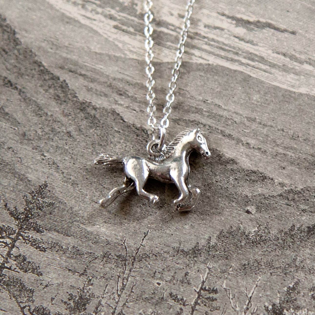 Vintage Silver Running Horse Necklace