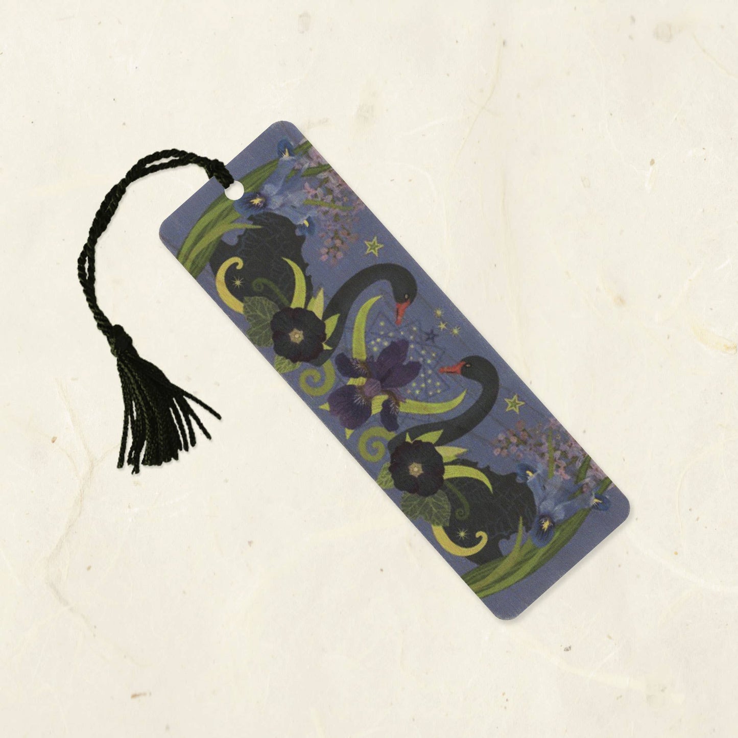 Black Swans Wood Bookmark with Tassel