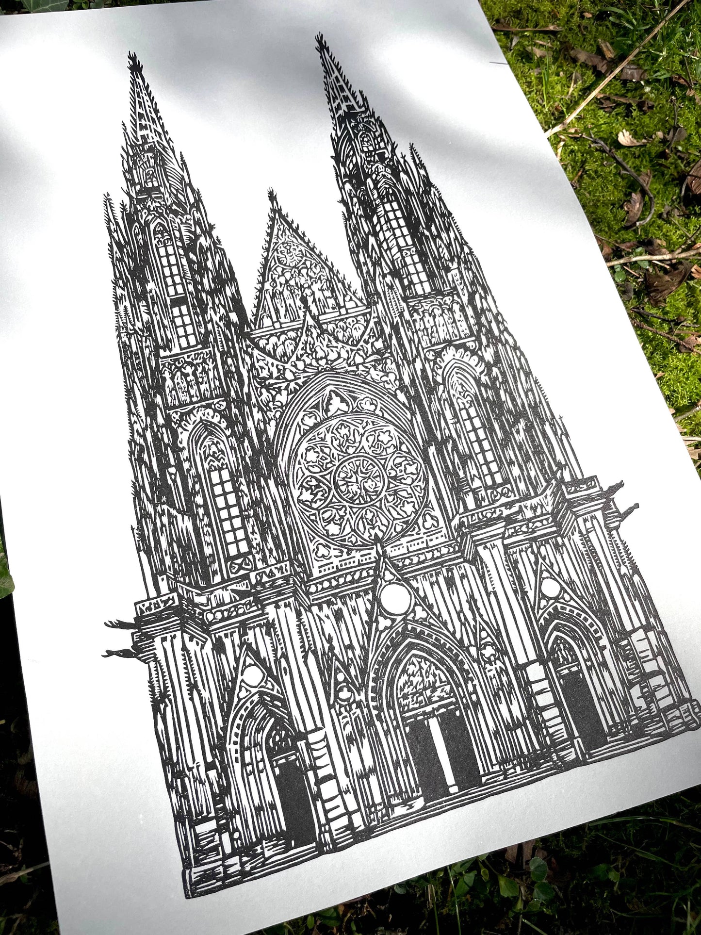 Gothic Cathedral Linocut Print