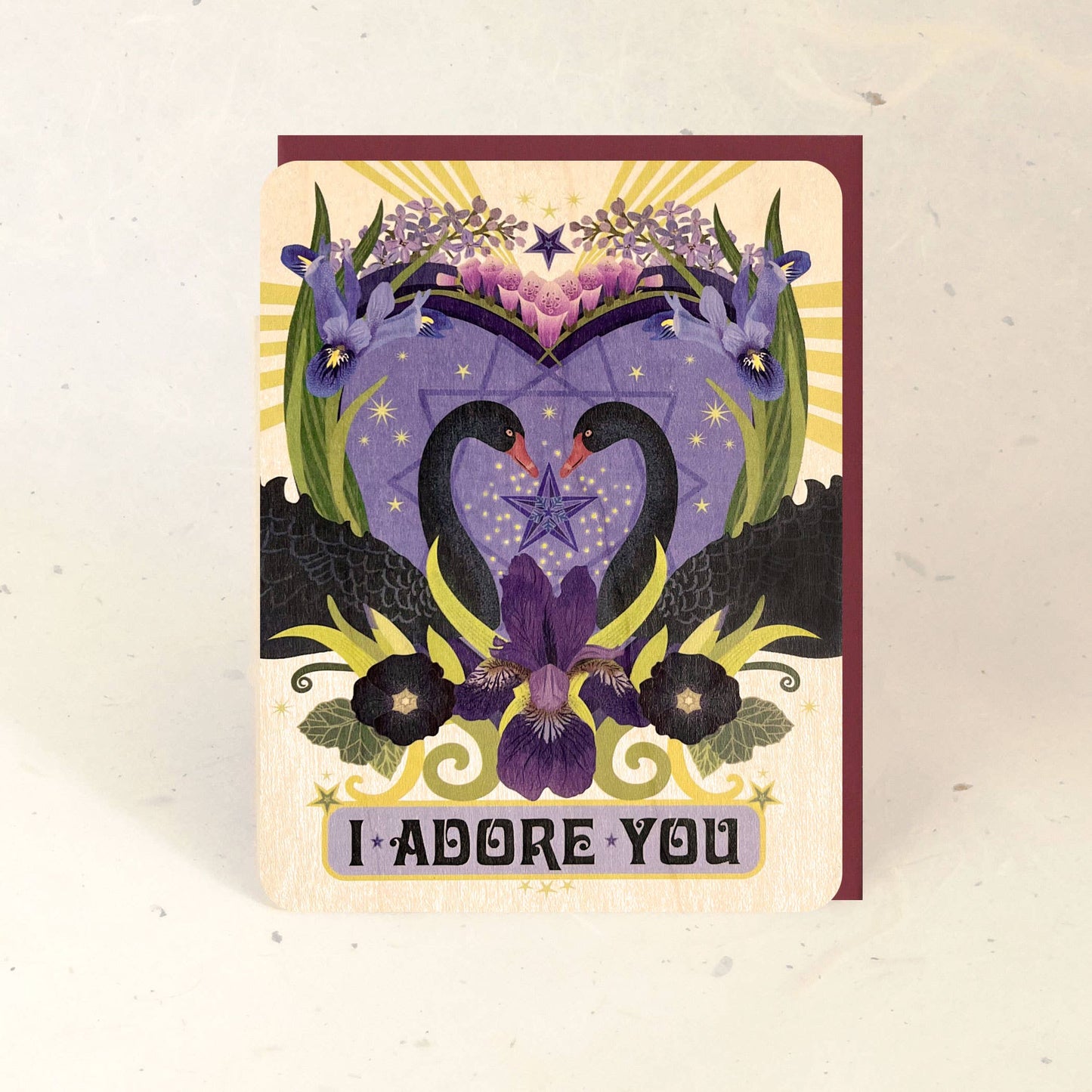 Love Swans Wood Greeting Card