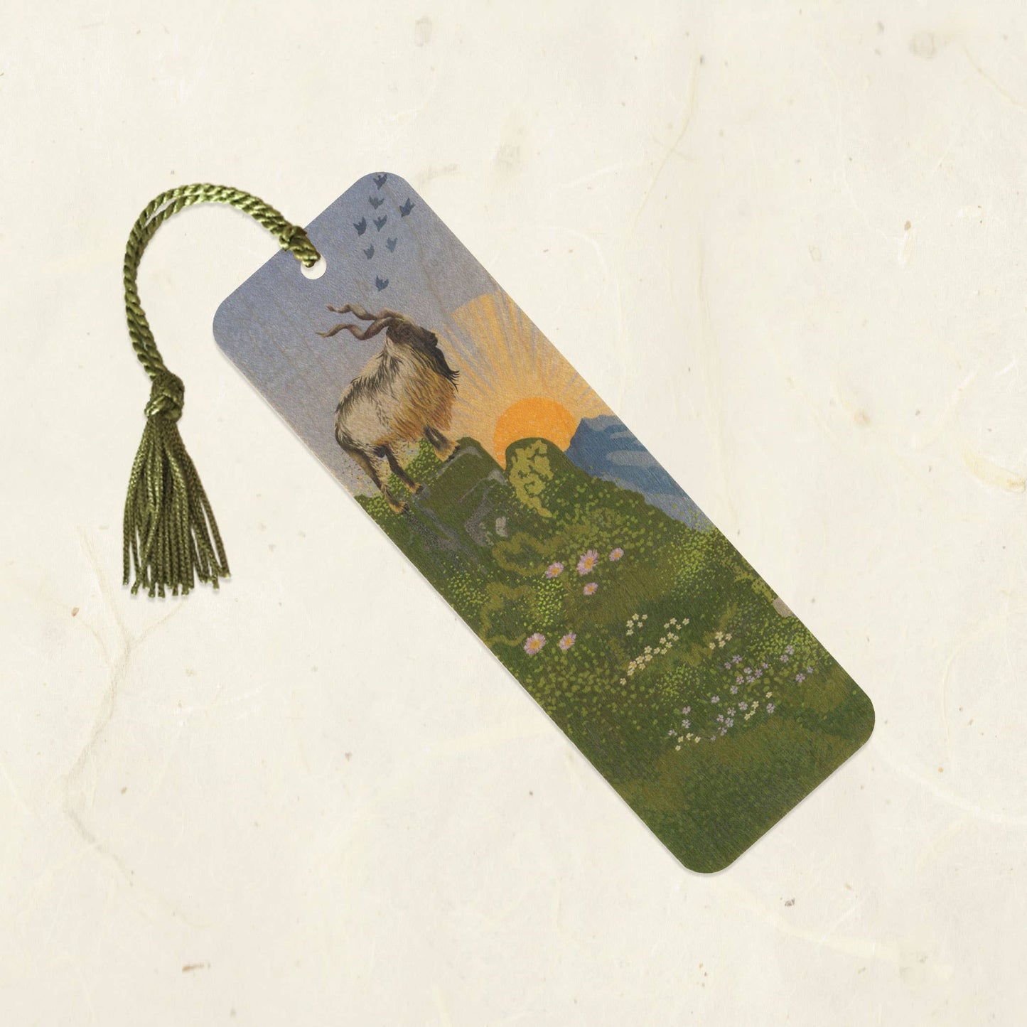 Mountain Goat Wood Bookmark with Tassel