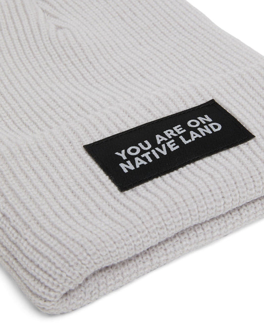 'YOU ARE ON NATIVE LAND' Beanie in Grey