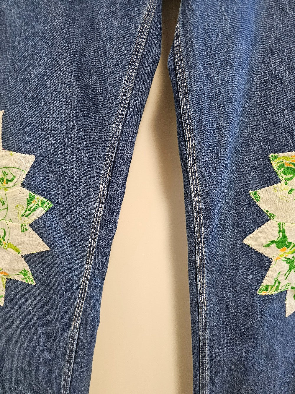 The "Mr. Cowboy" Jeans - Upcycled Key Carpenter Jeans with Green Cowboy Quilt Patches|21