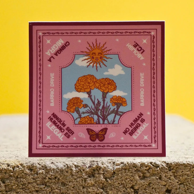Chinga La Migra sticker (Marigold / Cempazuchitl)