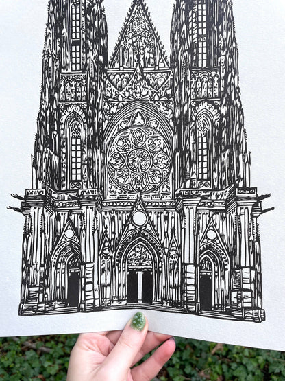 Gothic Cathedral Linocut Print
