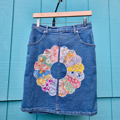 The Gardenia Vintage Skirt - Upcycled with Vintage skirt with Dresden Plate Patches