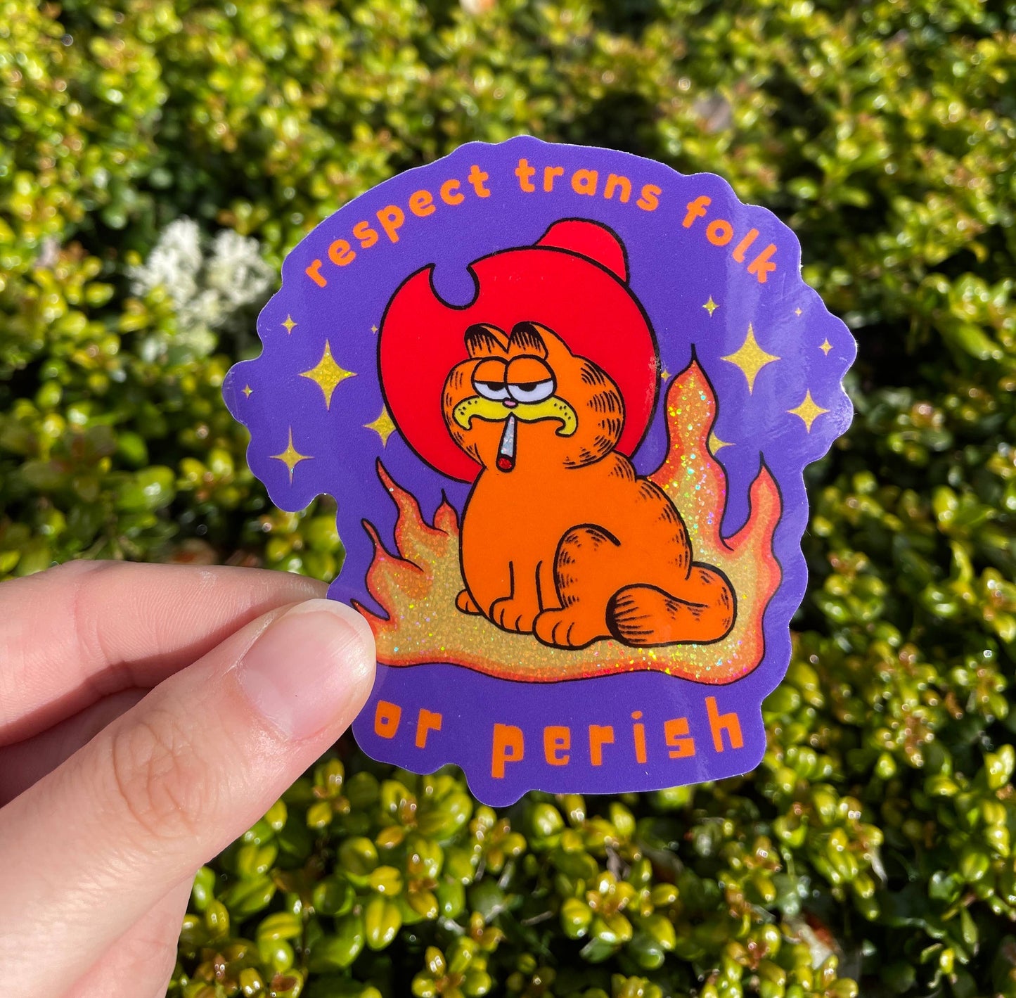 Respect Trans Folks or Perish Garfield Sticker