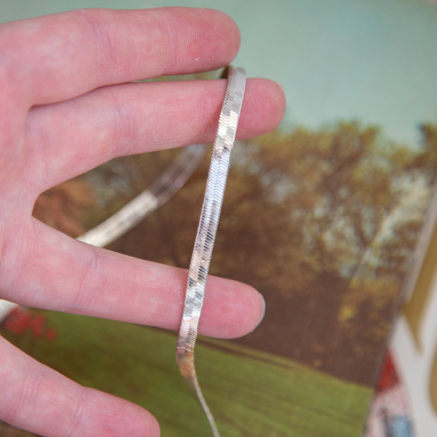 Vintage Flat Silver Snake Chain Necklace