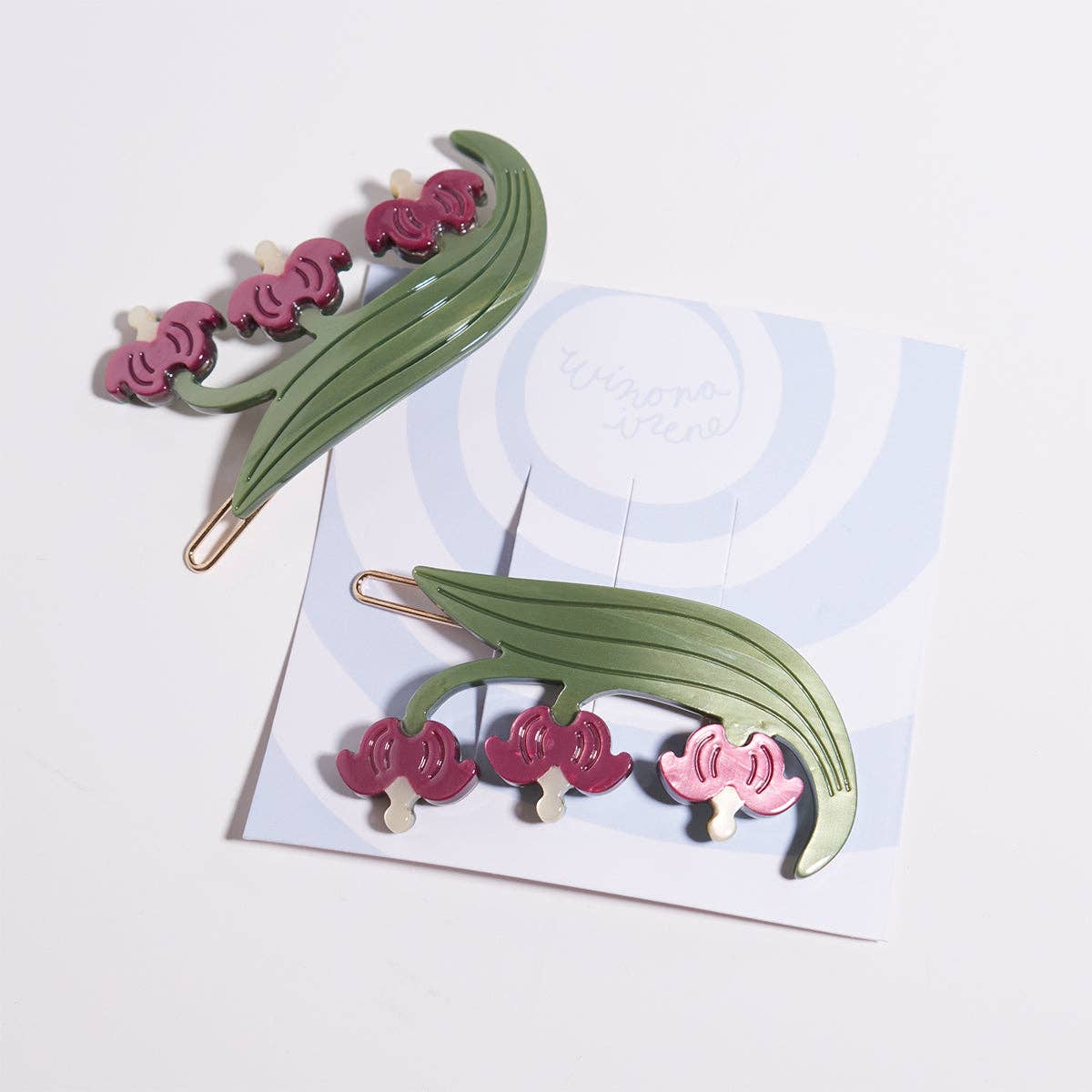 Bleeding Heart Barrette Set - Acetate Red Flower Hair Clips