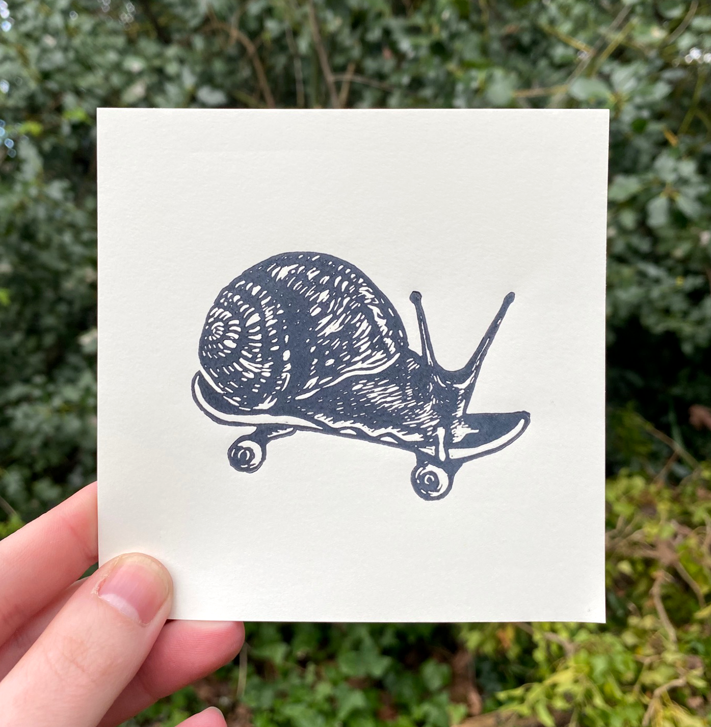 Skater Snail Linocut Print