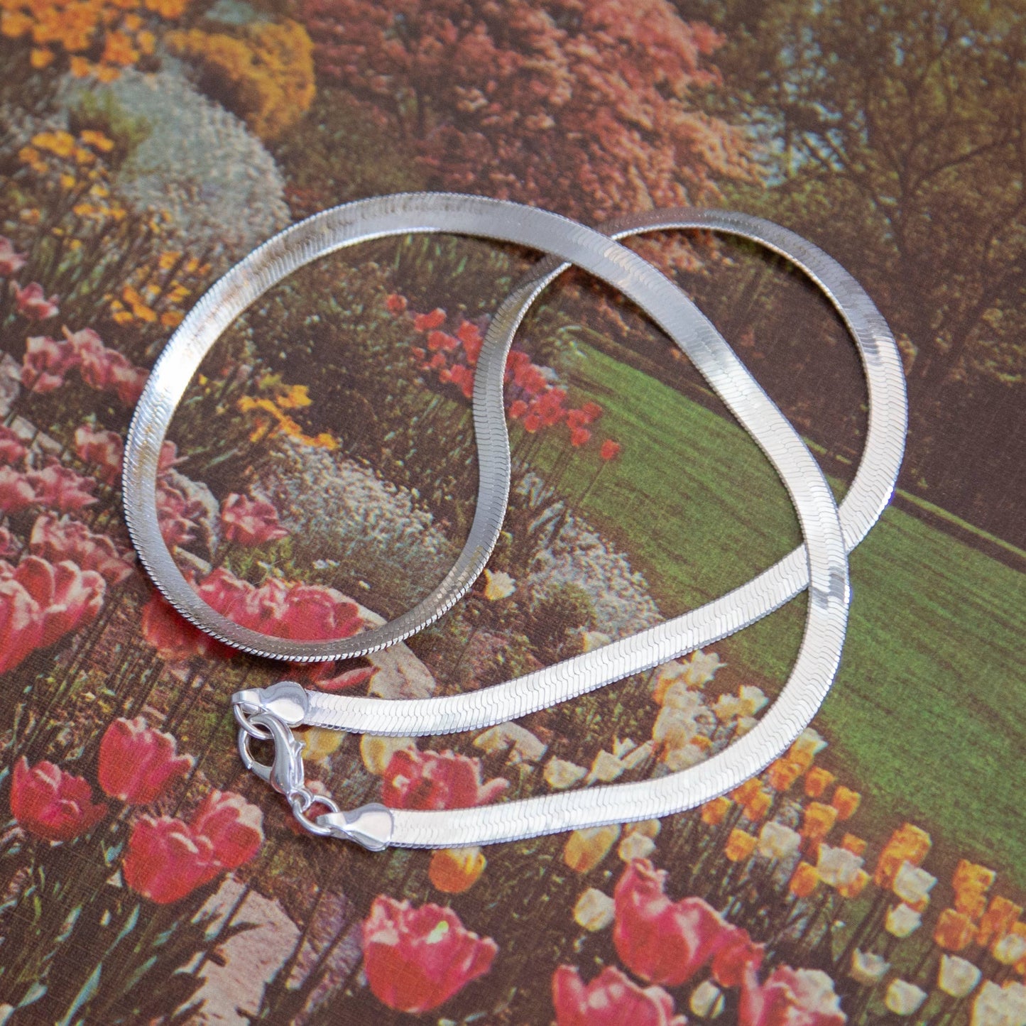 Vintage Flat Silver Snake Chain Necklace