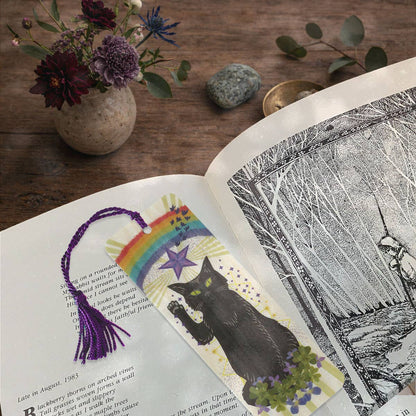 Luck Cat Wood Bookmark with Tassel