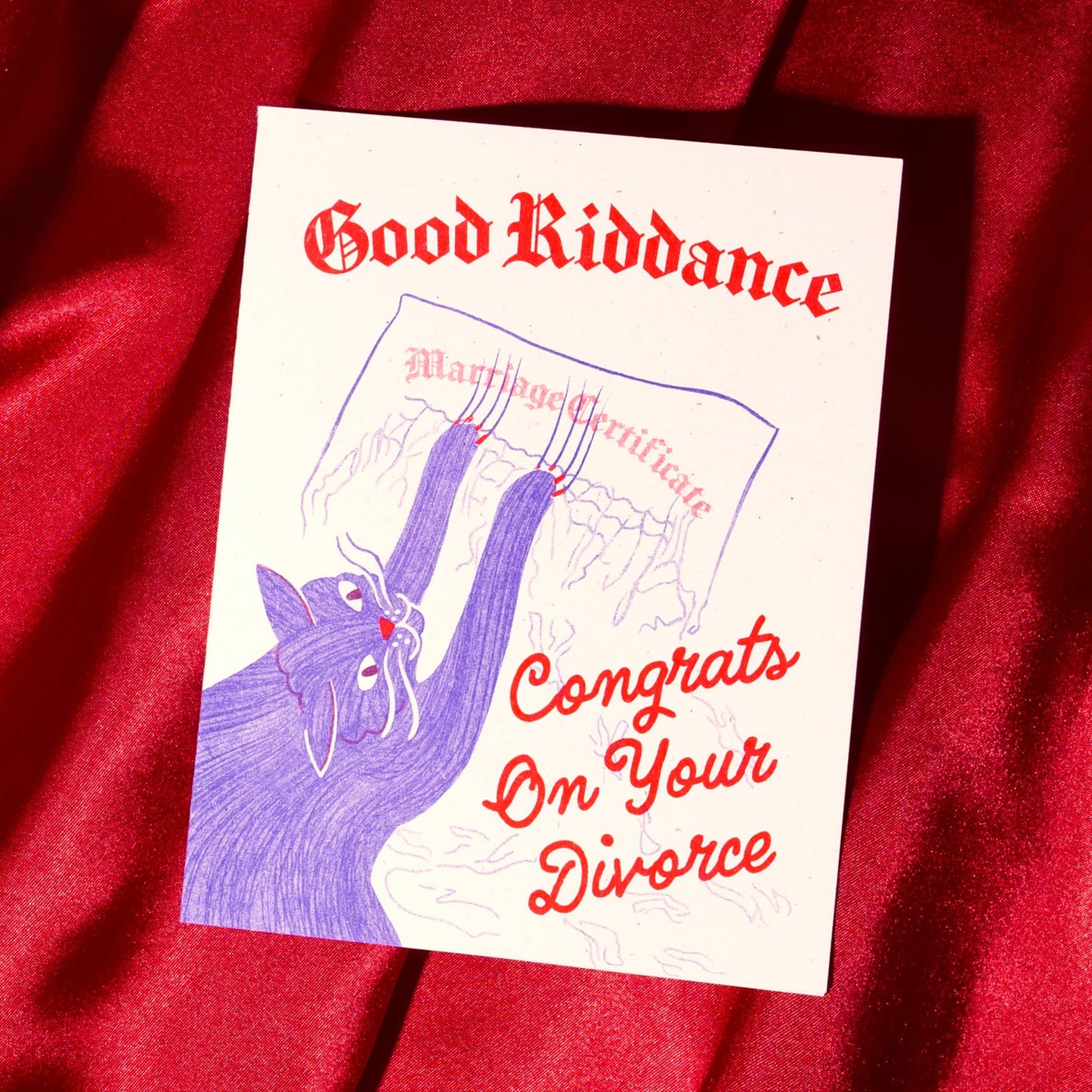 Good Riddance Divorce Cat - Risograph Card