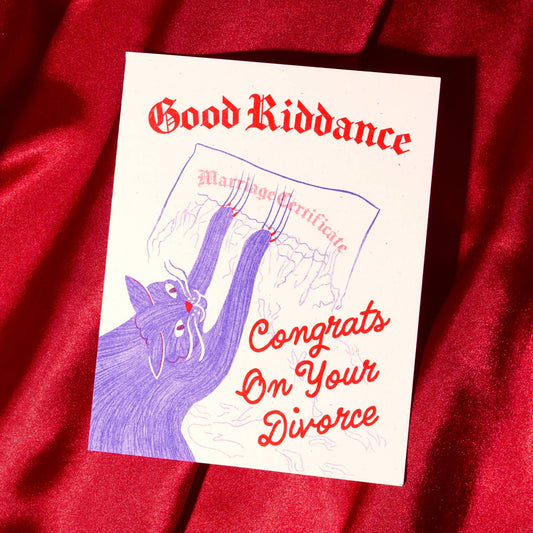 Good Riddance Divorce Cat - Risograph Card