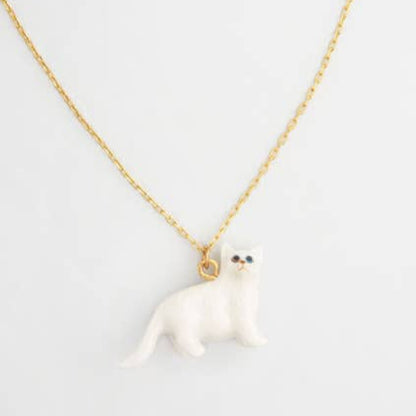 Necklace with a white cat-shaped pendant on a light gray background