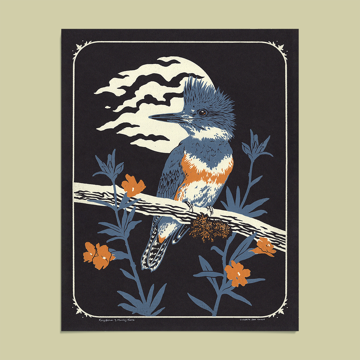 Kingfisher & Monkey Flower 11x14" Giclee Print