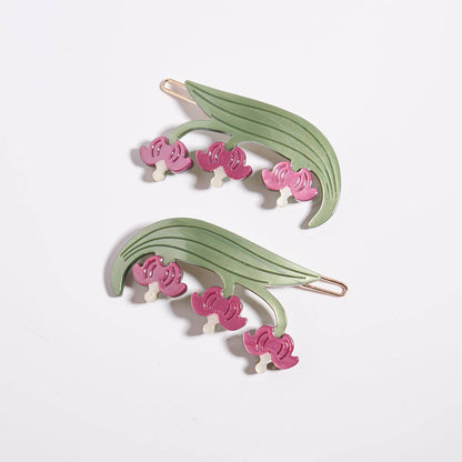 Bleeding Heart Barrette Set - Acetate Red Flower Hair Clips