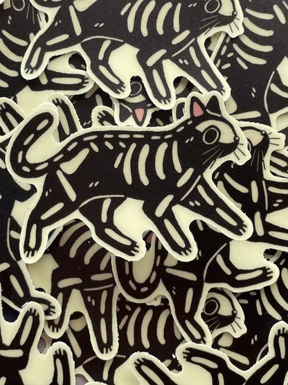 Skeleton Cat Glow in the Dark Sticker