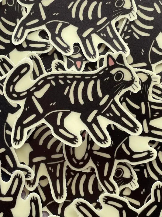 Skeleton Cat Glow in the Dark Sticker