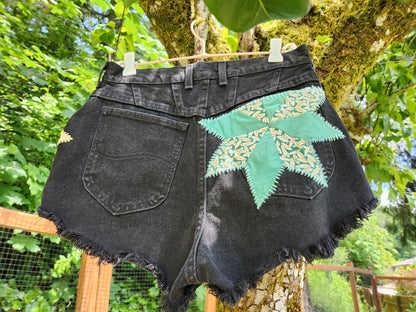 The "Lucy" Shorts - Black Cheeky High-Waisted Lee Shorts with 1930's Patchwork Star Quilt Patches