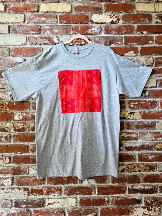 The "Meelo" Tee - Upcycled Gray Quilt Patch T-Shirt