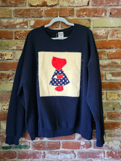 The "Nova" Crewneck -Vintage Navy Crewneck with Sunbonnet Sue Quilt Patch