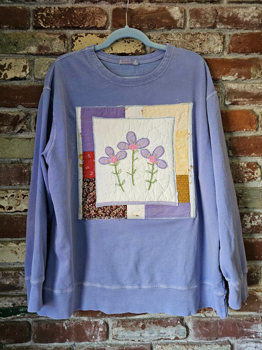 The "Paige" Crewneck - Periwinkle Floral Quilt Patch Crewneck