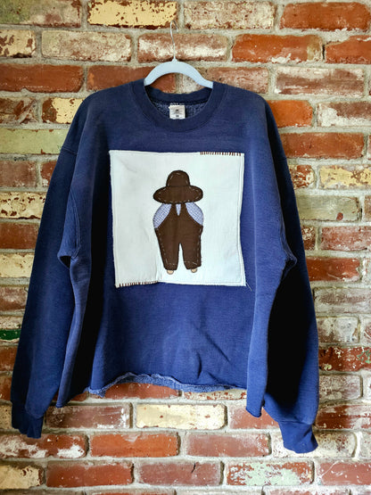 The "Han Solo" Crewneck - Vintage Navy Crewneck with Overall Sam Quilt Patch & Embroidery