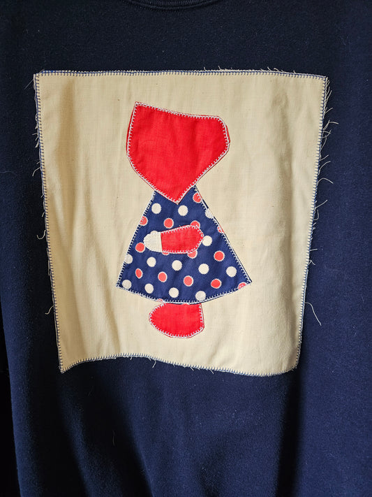 The "Nova" Crewneck -Vintage Navy Crewneck with Sunbonnet Sue Quilt Patch