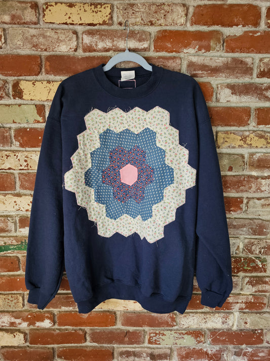 The "Gianna" Crewneck - Navy Grandmother's Flower Garden Crewneck