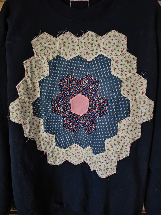 The "Gianna" Crewneck - Navy Grandmother's Flower Garden Crewneck