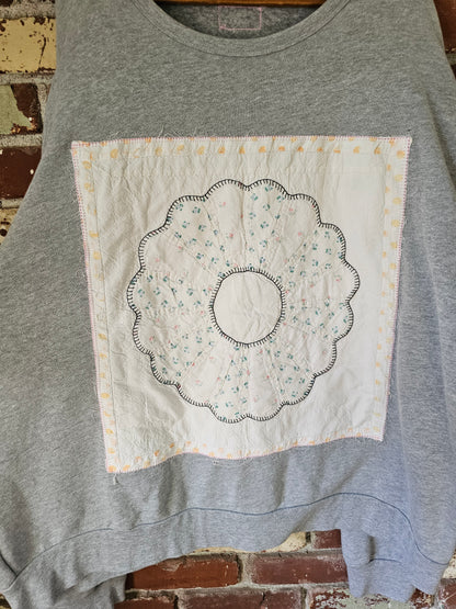 The "Lucky" Crewneck - Gray Crewneck with White Floral Dresden Plate