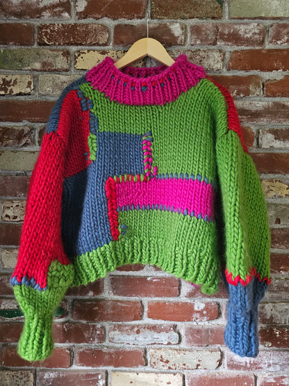 The Koda Sweater - 100% Wool Hand-Knit Reversible Intarsia Heart Turtleneck