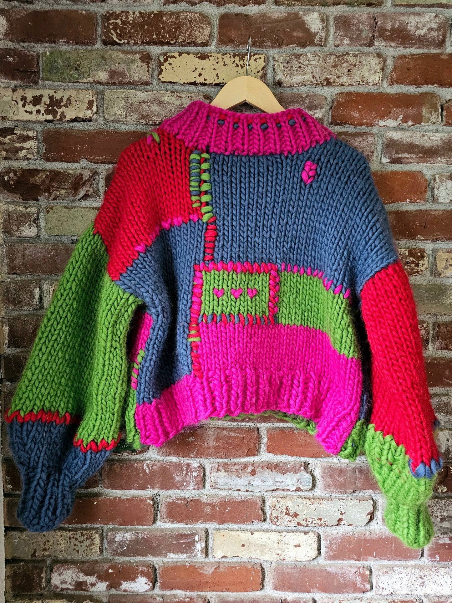 The Koda Sweater - 100% Wool Hand-Knit Reversible Intarsia Heart Turtleneck