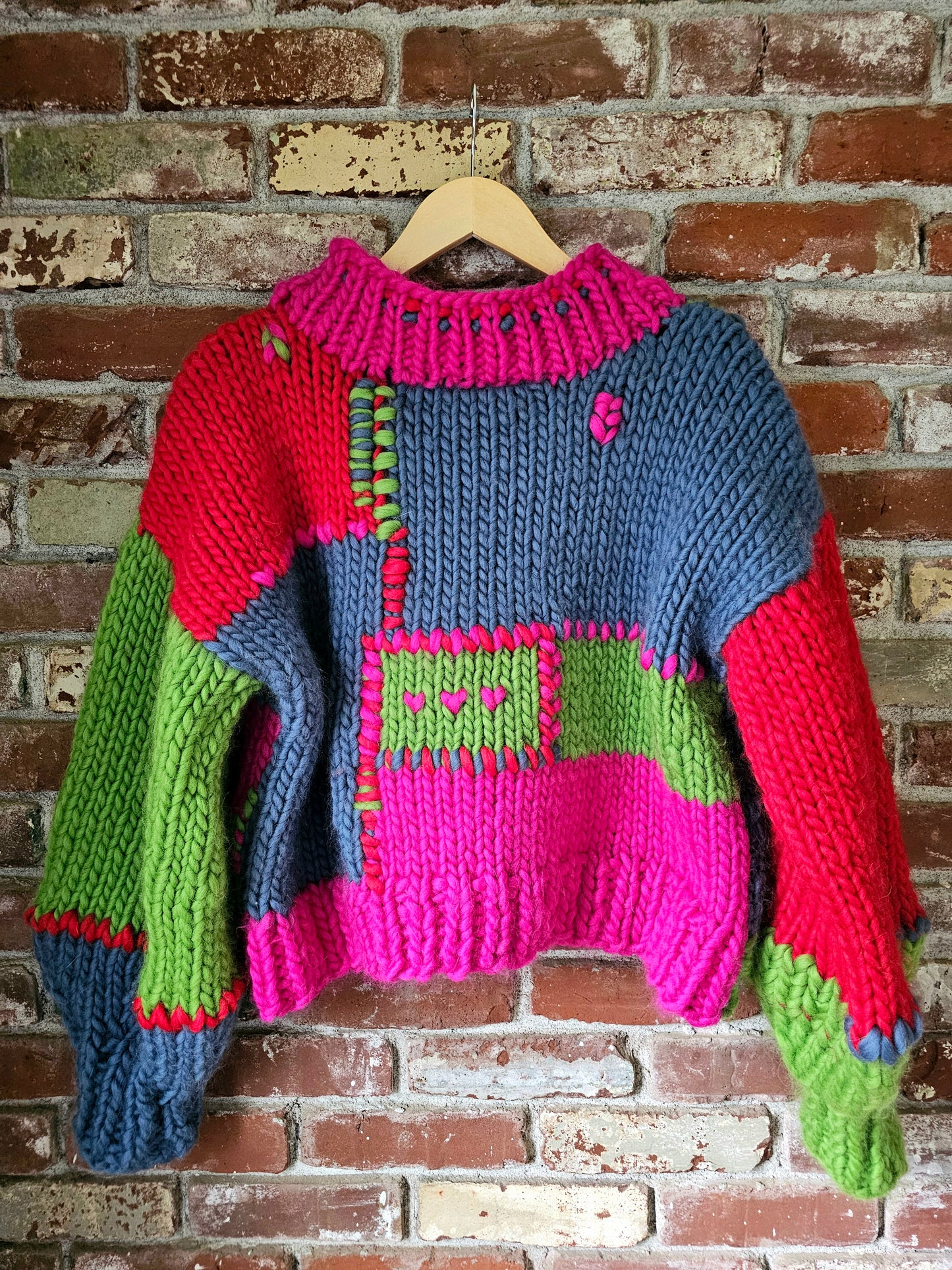 The Koda Sweater - 100% Wool Hand-Knit Reversible Intarsia Heart Turtleneck