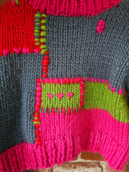 The Koda Sweater - 100% Wool Hand-Knit Reversible Intarsia Heart Turtleneck