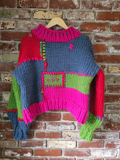 The Koda Sweater - 100% Wool Hand-Knit Reversible Intarsia Heart Turtleneck