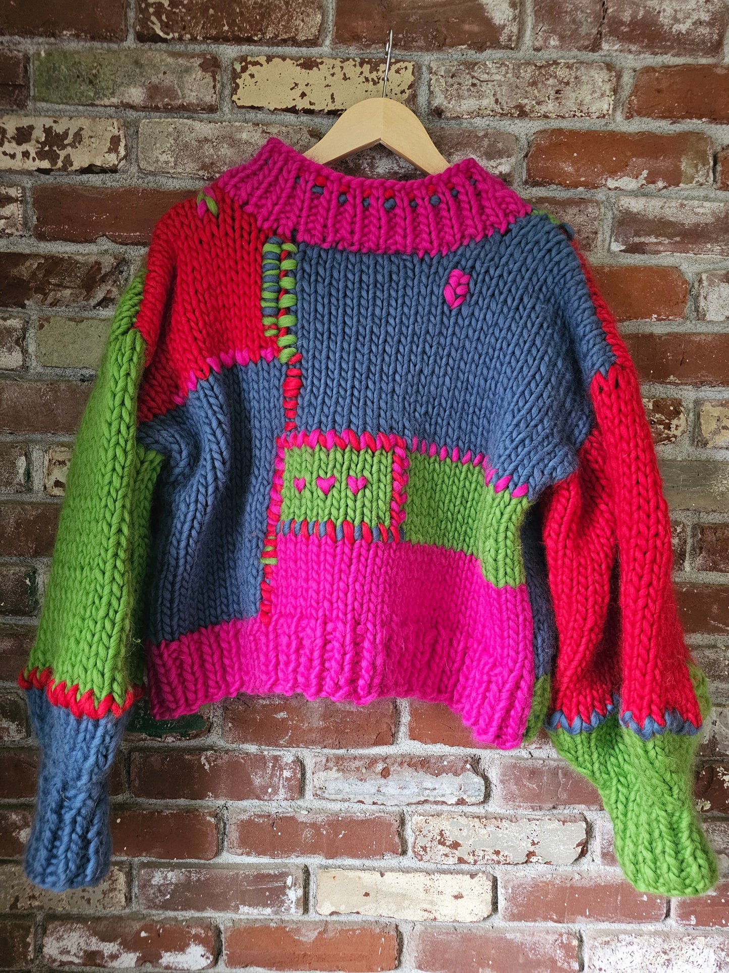 The Koda Sweater - 100% Wool Hand-Knit Reversible Intarsia Heart Turtleneck