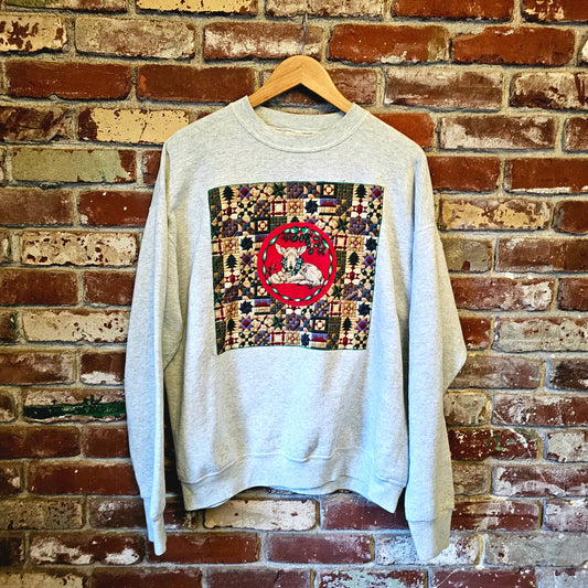 The Saint Crewneck - Upcycled Holiday Crewneck with Deer in Wreath