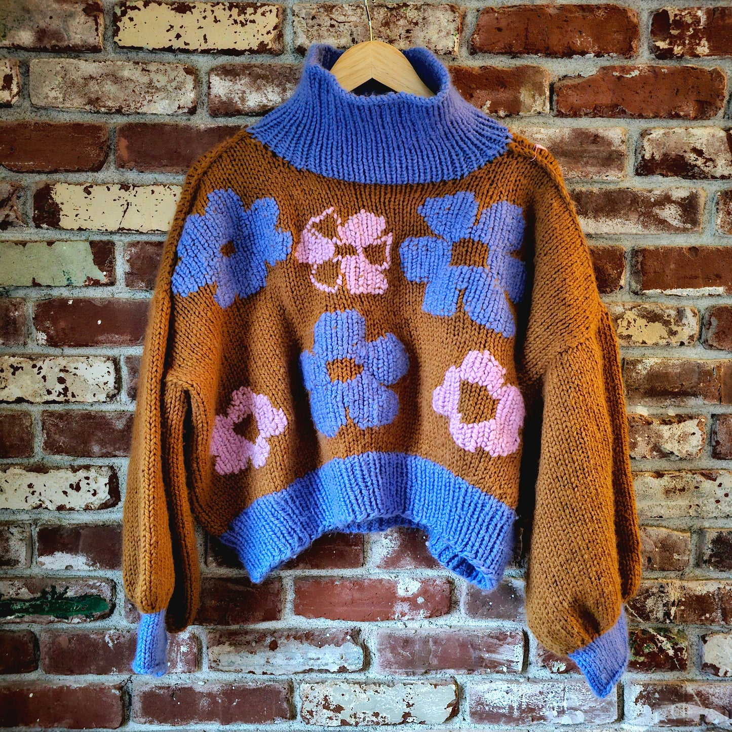 The Daisy Sweater - 100% Merino Wool Hand Knit Flower Turtleneck