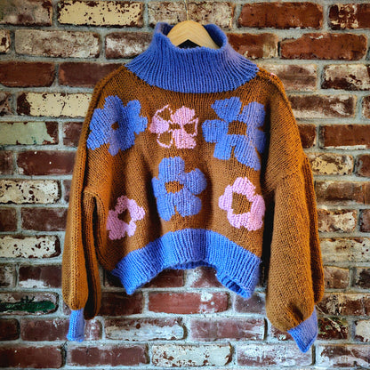 The Daisy Sweater - 100% Merino Wool Hand Knit Flower Turtleneck