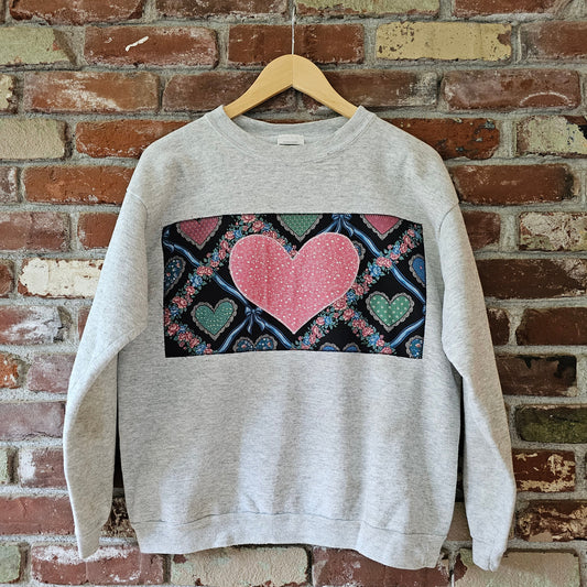 The Buttercup Crewneck w/ Vintage Heart Fabric Patches