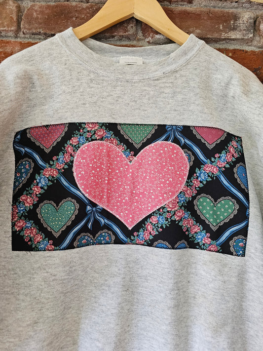 The Buttercup Crewneck w/ Vintage Heart Fabric Patches
