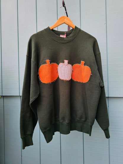 The "Bella" Crewneck - Upcycled Appliqued Pumpkin Crewneck